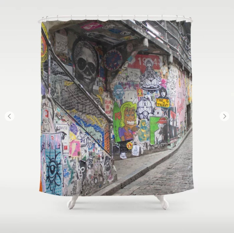 Graffiti Shower Curtain Urban Shower Curtain Gray Bathroom Etsy