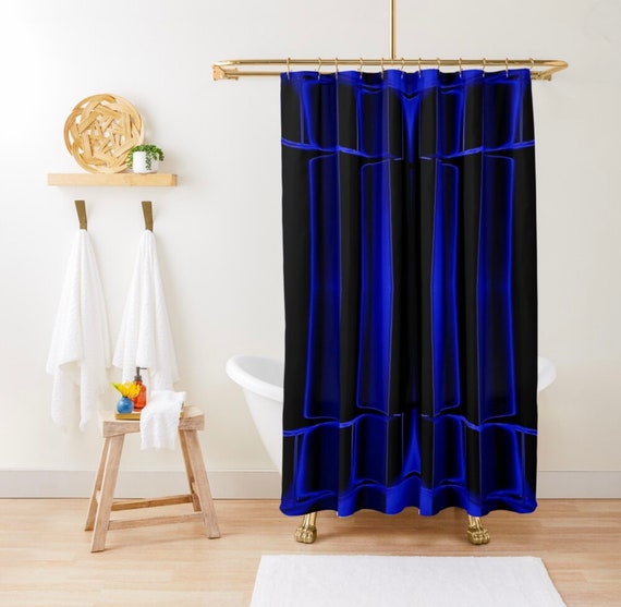 Royal Blue Shower Curtain Geometric Art, Masculine Fabric Shower Curtains Canada