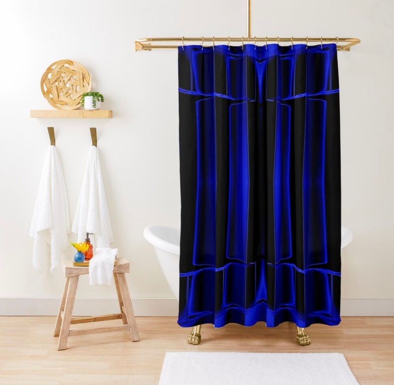 Black Shower Curtain Royal Blue Shower Curtain Geometric Art - Etsy