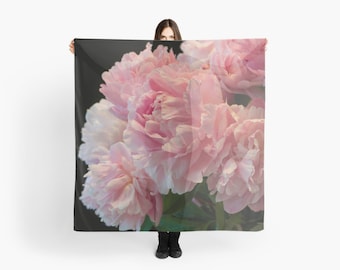 Gorgeous Pink Peonies Scarf ~ Silky Feminine Gift for Mom ~ Large Pink Scarf ~ Flower Photography ~ Bold Sophisticated Delicate Scarf