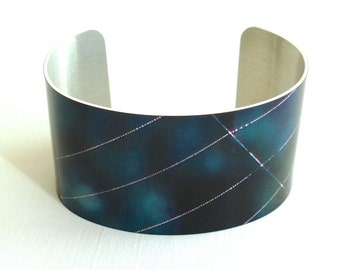 Forest Green Cuff Bracelet, OOAK Gift for Her, Dark Blue Bracelet, Statement Jewelry, Wearable Art, Abstract Photography Impressionistic Art