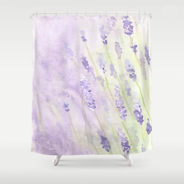 Pastel Green and Lavender Shower Curtain, Watercolor Art Shower Curtain, Dreamy Bathroom Decor, Floral Shower Curtain Impressionist Bath Mat