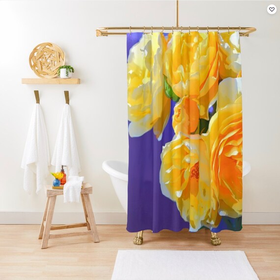 Bright Floral Shower Curtain Sunny Yellow Shower Curtain Etsy