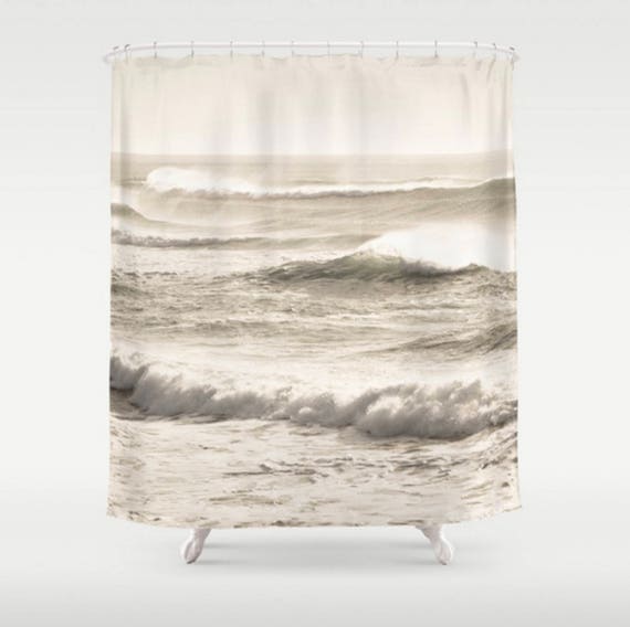 Ocean Waves Shower Curtain Taupe Shower Curtain Beach Shower Etsy