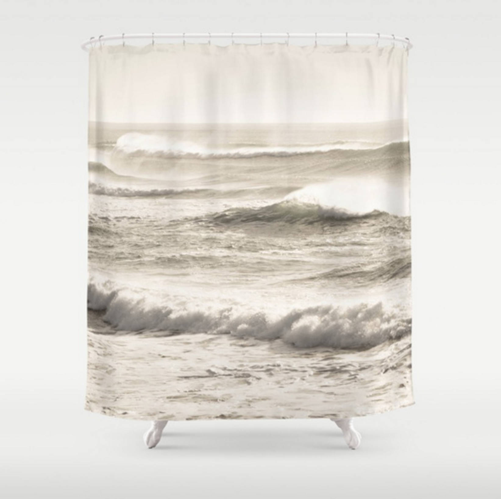 Ocean Waves Shower Curtain, Taupe Shower Curtain, Beach Shower Curtain