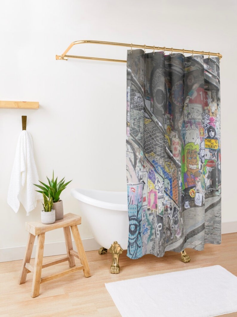 Graffiti Shower Curtain Urban Shower Curtain Gray Bathroom Etsy