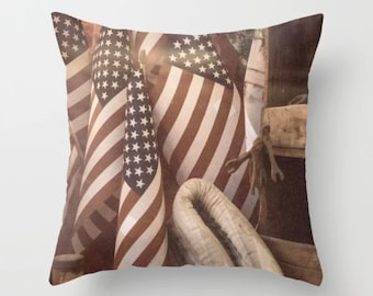 American Flag Pillow Cover, USA Throw Pillow, Country Rustic Pillow, Americana Decor Red White Blue Pillow Patriotic Pillow Farmhouse Pillow
