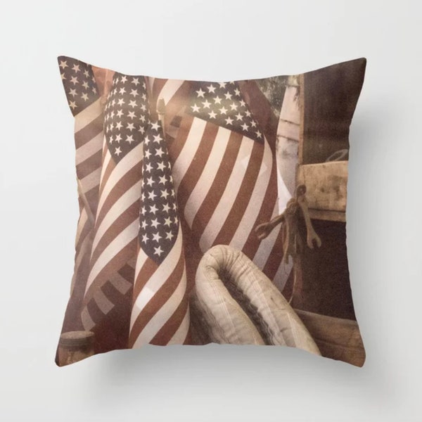 American Flag Pillow Cover, USA Throw Pillow, Country Rustic Pillow, Americana Decor Red White Blue Pillow Patriotic Pillow Farmhouse Pillow