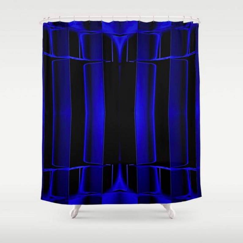 Black Shower Curtain Royal Blue Geometric Art Image 0