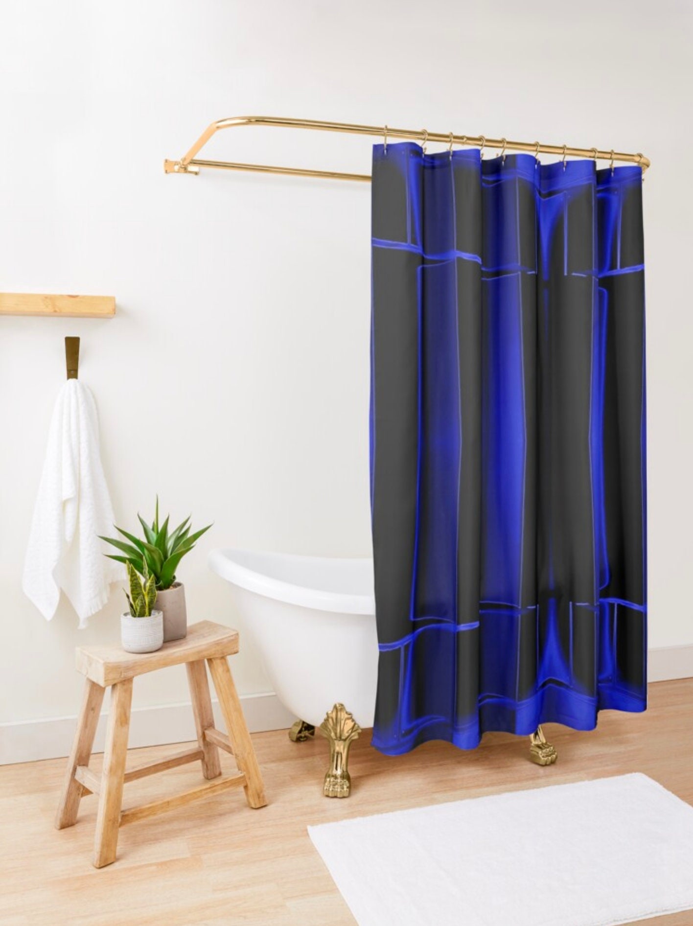 Black Shower Curtain Royal Blue Shower Curtain Geometric Art Etsy