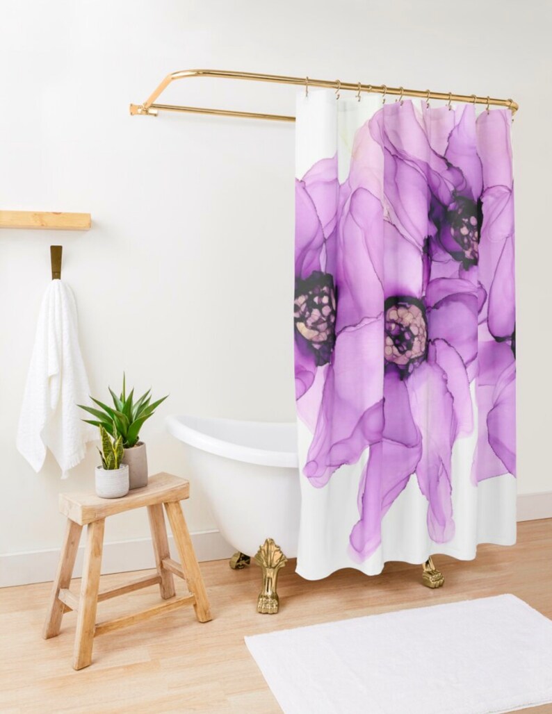 Violet Flower Shower Curtain Purple Shower Curtain Floral Etsy