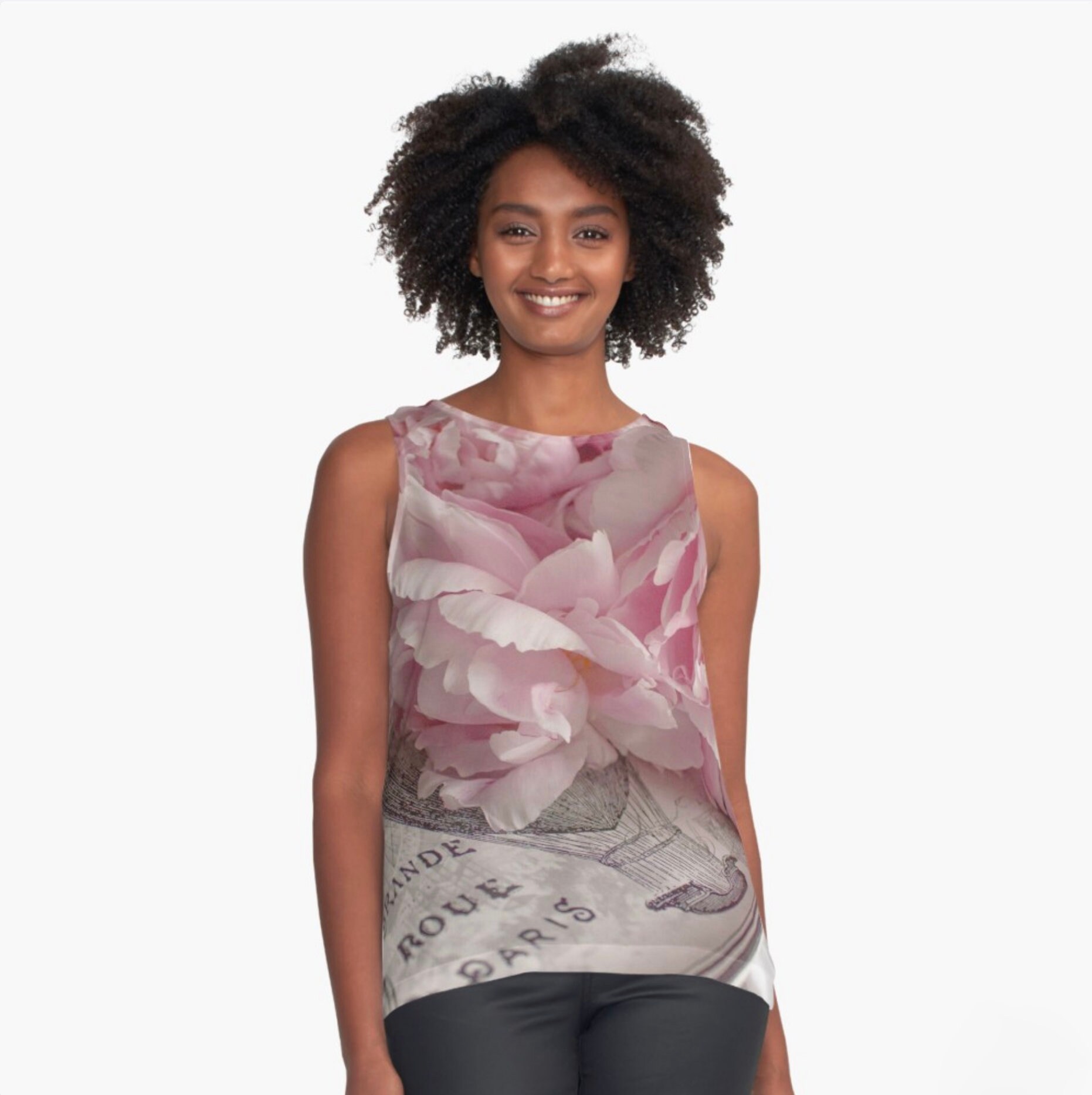 Floral Tank Pink Peonies Chiffon Top 