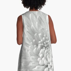 White A Line Dress ~ Party Dress ~ White Floral Sleeveless Dress ~ Gray Women's Dress ~ Above Knee Dress ~ Floral Print ~ Flower Photography image 3