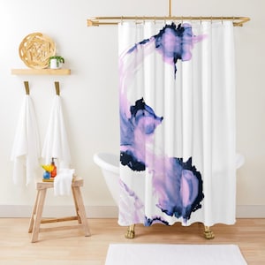 Blue Violet Shower Curtain, Abstract Art Shower Curtain, Purple Shower Curtain Lavender Bath Mat Abstract Painting Shower Curtain Bath Decor