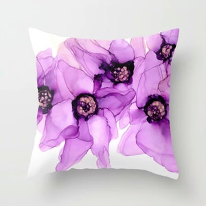 Violet Floral Pillow ~ Purple Throw Pillow ~ Purple Flower Pillow, Eggplant Floral Home Decor, Flowing Watercolor Design, Botanical Decor