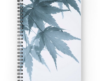 Japanese Maple Leaves Spiral Notebook ~ Botanical Journal ~ Garden Notebook ~ Blue Gray Journal ~ Minimalist Notepad, Gift for Writer, Diary