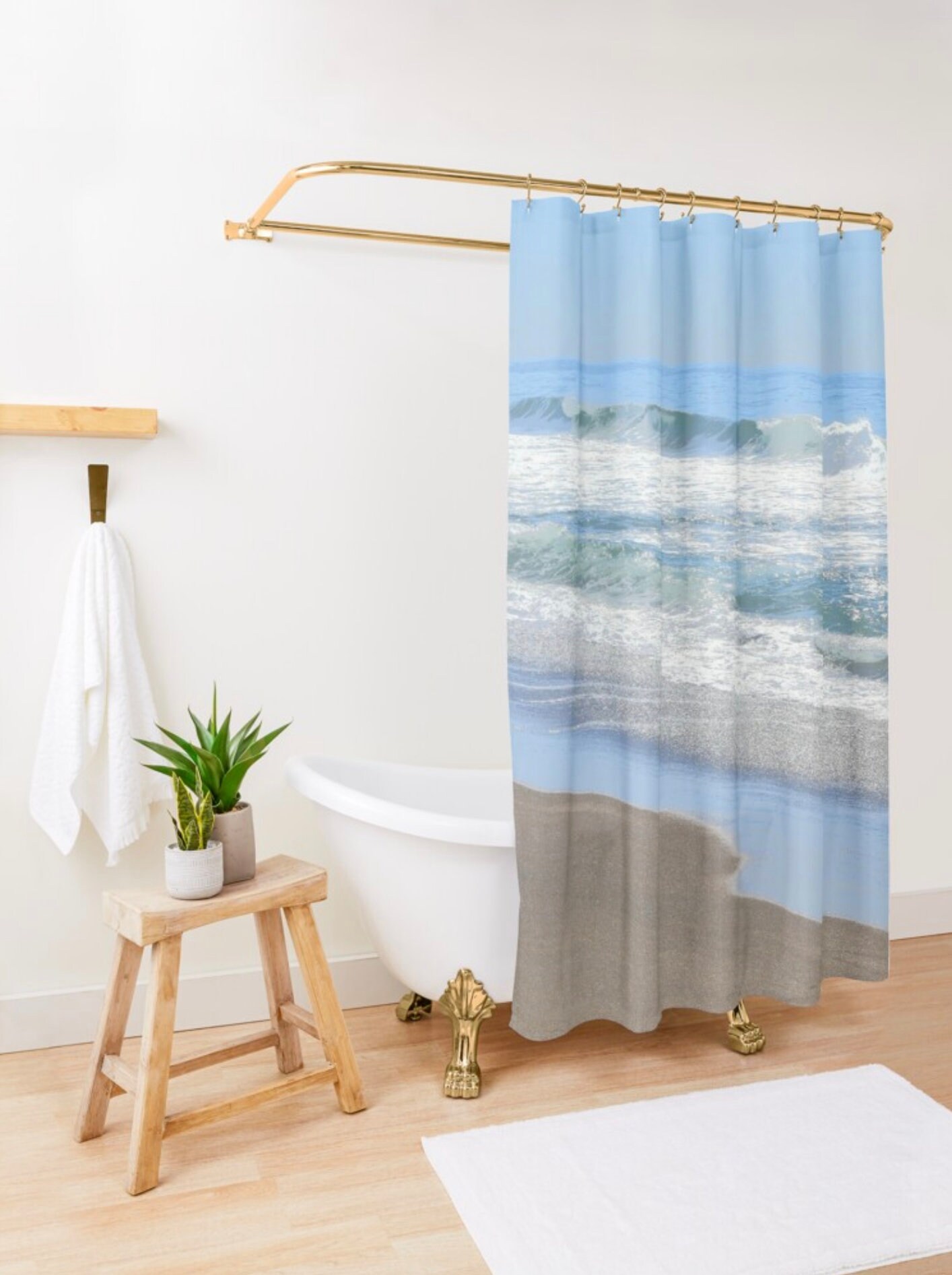 Frothy White Ocean Waves Shower Curtain Baby Blue Shower Etsy