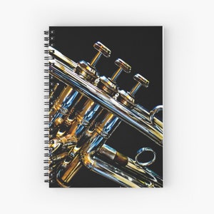 Trumpet Notebook ~ Music Journal ~ Shiny Metallic Brass Trumpet Print, Trumpet Gift for Musician, Jazz Band Rock Band Music Student Notebook