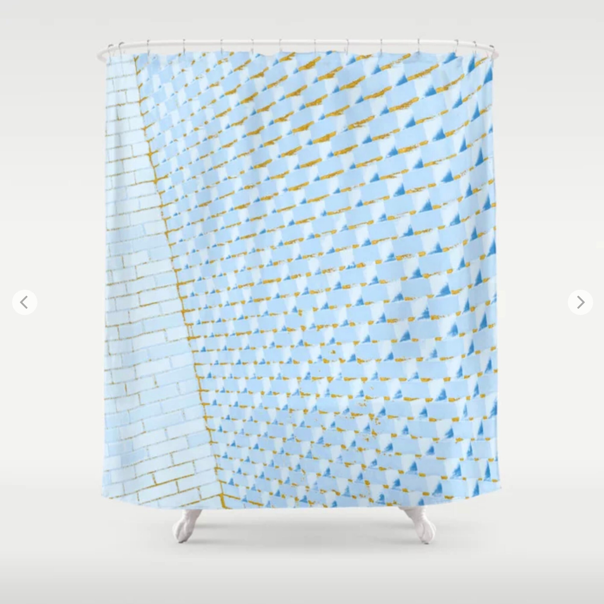 Geometric Abstract Shower Curtain Gold Light Blue Bathroom Etsy