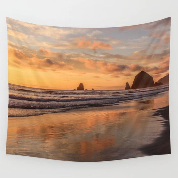 Beach Wall Hanging ~Sunset Tapestry ~ Ocean Decor ~ Beach Wall Art ~ Wall Tapestry ~  Coastal Art ~ Dramatic Sunset, Oregon Coast, Large Art