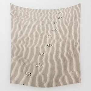 Seagull Footprints in Sand Large Wall Art, Sandy Beach Tapestry, New Job Gift, Monochrome Apartment Decor, Minimalist Wall Hanging