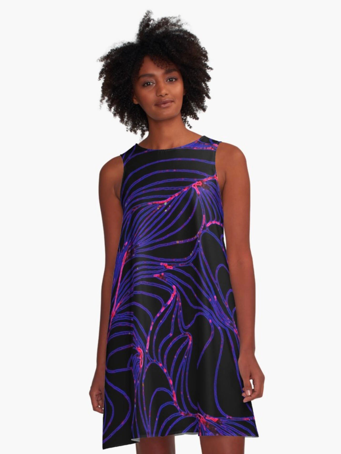 Paradise Jungle Black A-Line Dress with Cap Sleeves