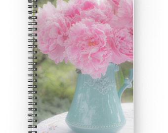 English Garden Journal, Shabby Chic Spiral Notebook, Feminine Gift for Her, Pink Peony Notebook, Flower Notepad, Floral Gift, Peony Photo