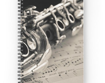 Clarinet Spiral Notebook ~ Graduation Gift for Musician ~ Music Notebook  ~ Music Journal ~ Clarinet Photo Diary ~ Black and White Notepad