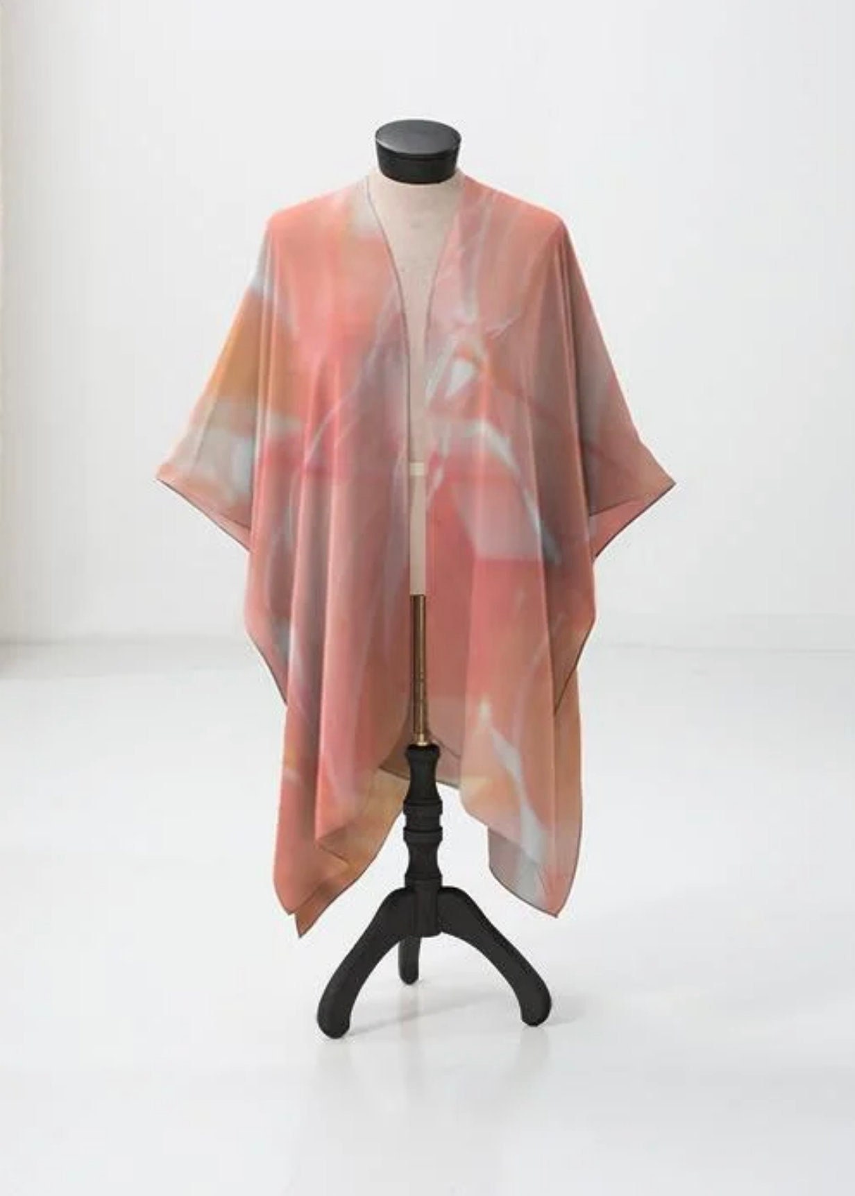 Sheer Wrap, Abstract Print, Sheer Kaftan, Sexy Kimono Robe, White Yellow Orange Wrap, Sheer Kimono Cardigan Light Tunic Sheer Beach Cover Up