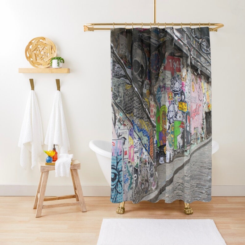 Graffiti Shower Curtain Urban Shower Curtain Gray Bathroom Etsy