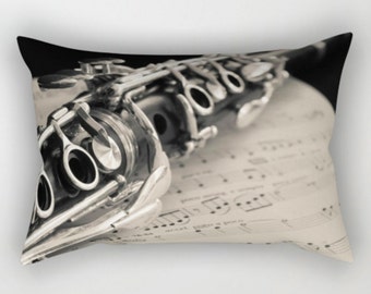 Clarinet Pillow Cover ~ Black and White Pillow ~ Gift for Musician ~ Clarinet Decor ~ Musical Instrument Photography ~ Music Home Decor