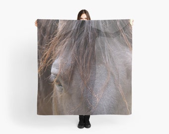 Puede incluir: Primer plano de la cara de un caballo con pelo largo y castaño oscuro. El ojo del caballo es visible y el pelo es suave y texturizado.