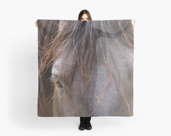 Horse Scarf ~ Equine Gift for Her ~ Sheer Brown Scarf ~ Horse Lover Gift ~ Horse Photo Scarf ~ Animal Scarf ~ Horse Photography ~ Grey Gray