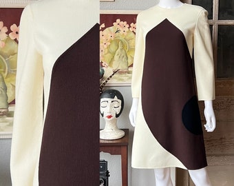 Vestido recto de lana Mila Schön de estilo espacial, estilo vintage de los años 90