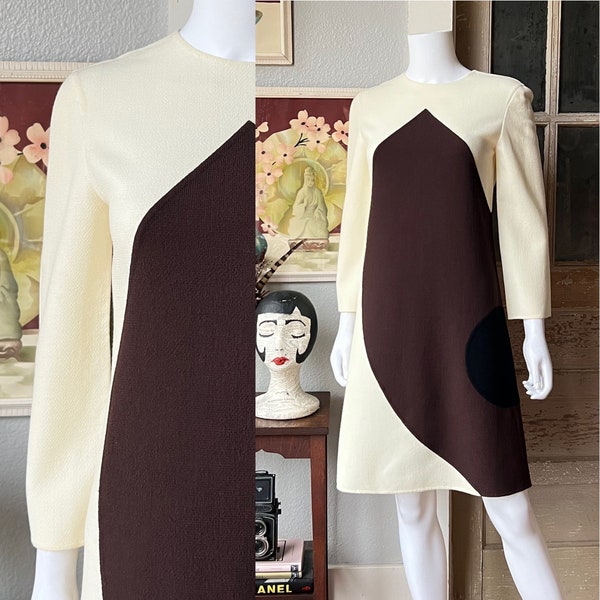 Vestido recto de lana Mila Schön de estilo espacial, estilo vintage de los años 90