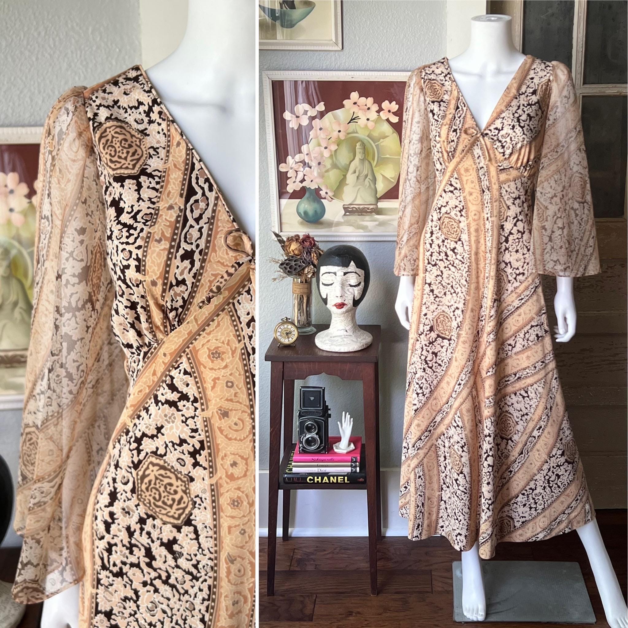 70's maxi dress pink cowl neck witchcore Wavekiss - White