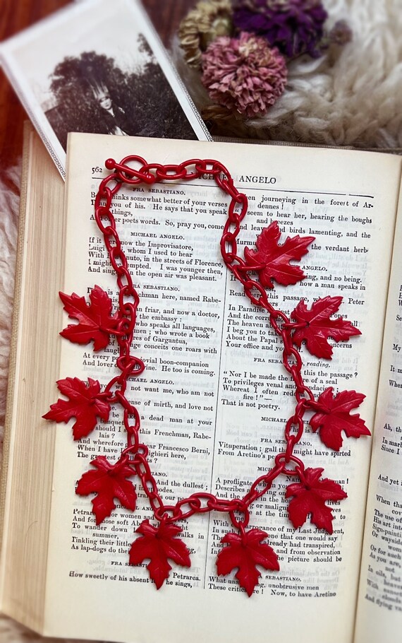 1930’s Vintage Red Leaf Celluloid Necklace