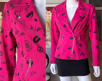 Twiggy London graphic cropped motorcycle jacket | Size  XS