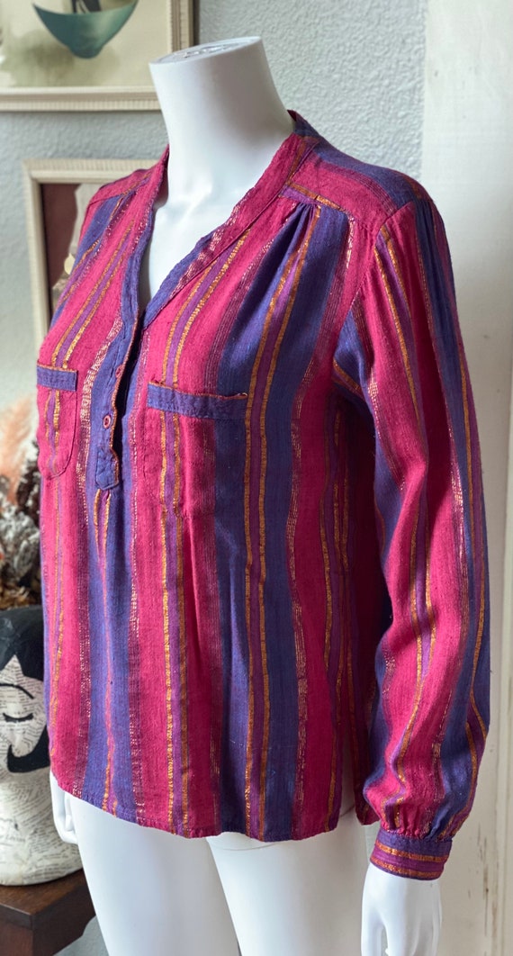 Vintage 1970’s striped Indian cotton metallic top… - image 4