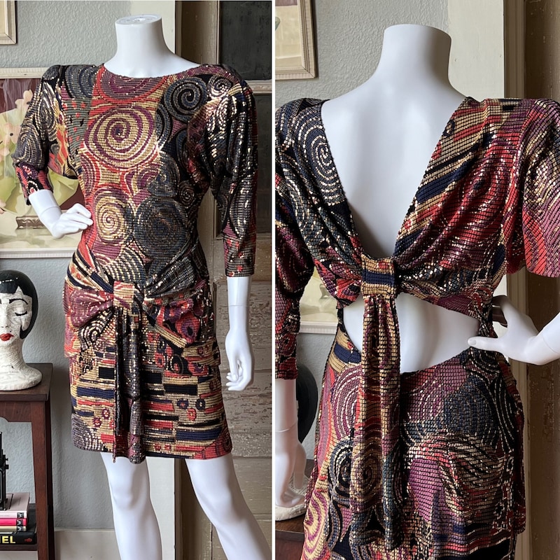 80’s Black Beaded Knit Keyhole Bodcon Dress by Outlander main image 0