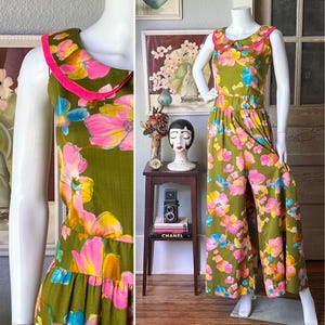 1960’s Vintage Sadame Originals Palazzo Jumpsuit | Floral Cotton Lounge Set
