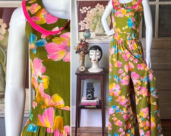 1960’s Vintage Sadame Originals Palazzo Jumpsuit | Floral Cotton Lounge Set
