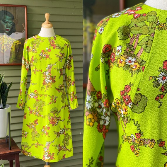 1960's Day-glo green novelty print dress