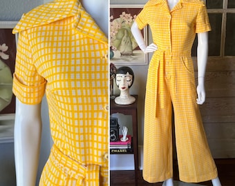 Mono vintage amarillo a cuadros de los años 70