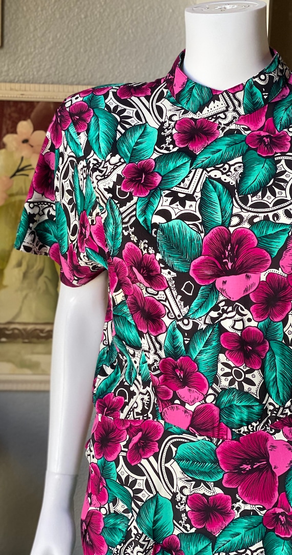 1980’s does 40’s hibiscus print dress by April Ra… - image 3