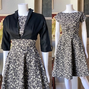 1950’s Vintage black and white floral dress with matching cropped bolero jacket
