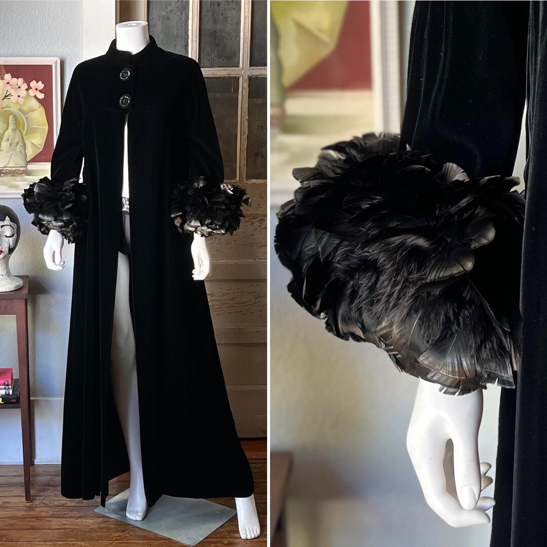 Vintage 1960s Black Velvet Duster Coat