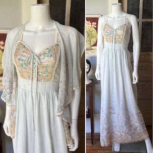 1970’s Vintage Adele of California Novelty Print Maxi Dress and Scarf