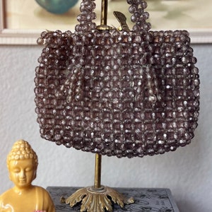 1960’s Vintage Purple Gray Beaded Bag Made In Hong Kong
