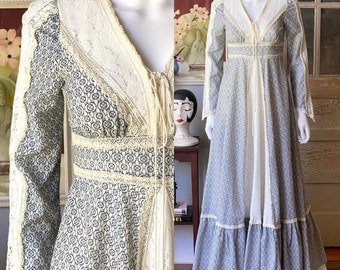 Vestido vintage Gunne Sax de los años 70 con estampado floral / Talla 7